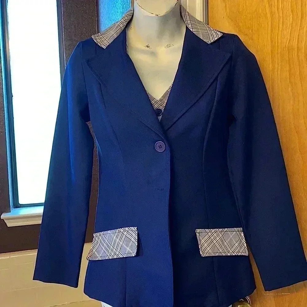 Vintage Navy Blue, Plaid Vest/Blazer/Jacket/Coat